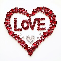 Obraz premium A vibrant heart made of red and silver gems with the word LOVE at the center, perfect for romantic occasions and celebrations.