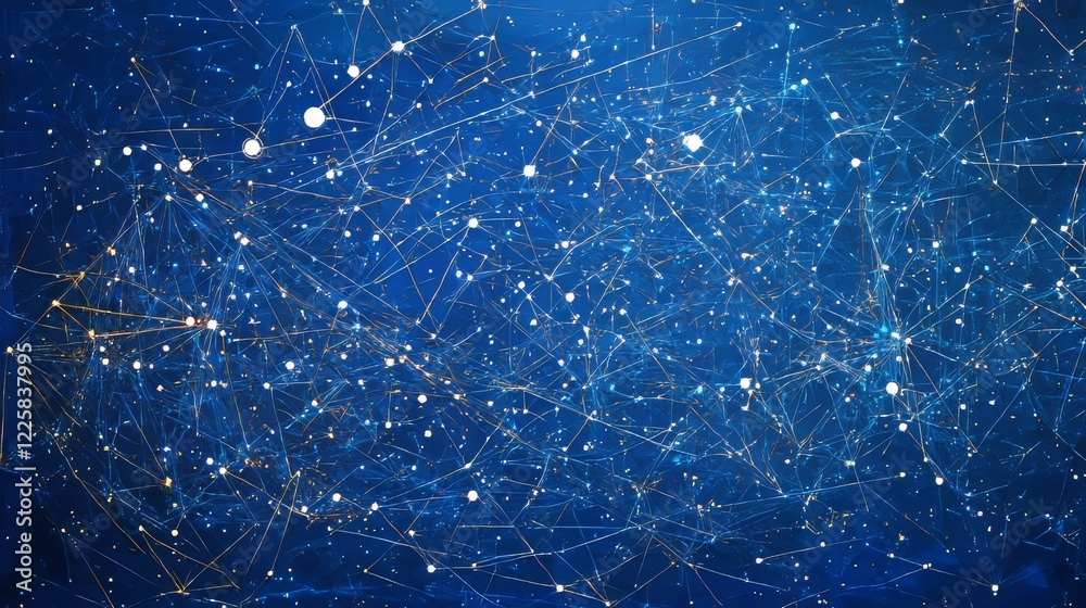 Poster abstract connected dots and lines on blue background. communication and technology network concept w