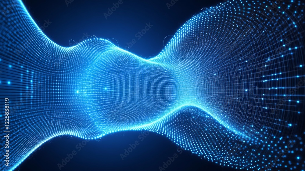 Poster abstract connected dots and lines on blue background. communication and technology network concept w
