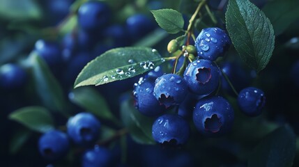 Set of blueberries isolated on a white background. Blueberries with leaves, closeup. Collection of fresh blueberries.