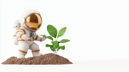 3d Render Of An Astronaut Tending To A Young Plant On Extraterrestrial Soil
