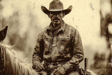 Vintage-style photo of a cowboy from the 1800s 