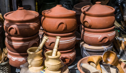 Handcrafted Clay Pots in Market in Gaziantep Coppersmith Bazaar