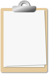 Clipboard with blank paper, icon, label, sticker illustration.
