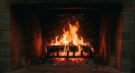 Cozy Fireplace Burning Wood Logs Warm Winter Scene