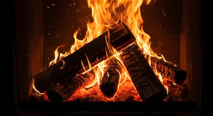 Obraz premium Burning Fireplace Logs Warm Cozy Winter Fire