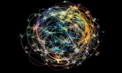 Colorful, glowing, abstract lines and shapes on black.