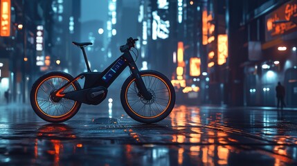Futuristic Electric Bicycle in Neon City Nights