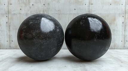 Two spheres showing different textures; one distressed, one smooth, black.