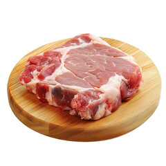 Fototapeta premium Carne de porco crua, fatiada sobre uma tábua de corte e isolado em um fundo transparente. 