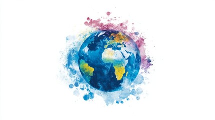Telecommunication and media technologies concept: cloud of colorful phots around blue glass Earth globe isolated on white background