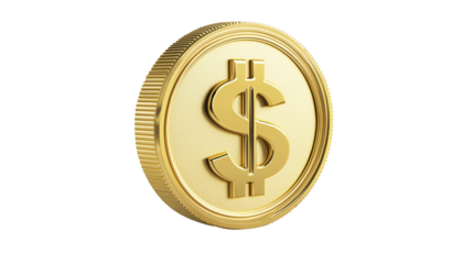 3D render of a gold coin with a dollar sign, isolated on a white background, close-up view. --ar 16:9 --v 6.1 Job ID: c98264bd-6f8d-4f87-9809-ee346851636a