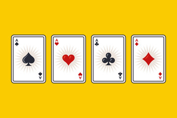 Four aces from a deck of cards. Trumps in a card game.