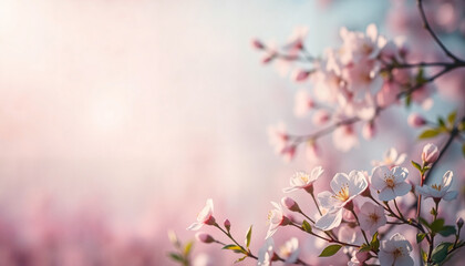 Obraz premium Delicate cherry blossoms blooming against soft pastel background