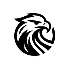 A minimalist black and white logo of an eagle head inside a circle, perfect for strong, powerful, and freedom themed brands. This versatile design can be used as a logo, icon, or graphic element.