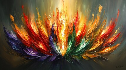 Abstract vibrant colorful flower explosion painting.