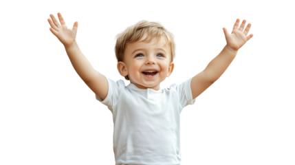 Joyful Toddler with Raised Hands Happy Child Positive Emotions Upbeat Kid Playful Expression