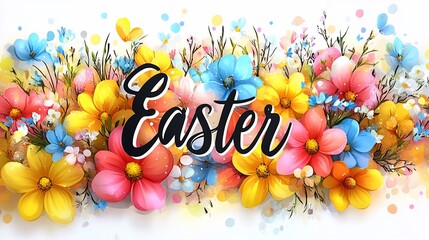 Colorful floral Easter banner with "Easter" text.