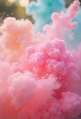 Fototapeta premium Colorful smoke clouds in pastel hues against blurred background
