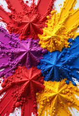 Vibrant color powder explosion in star patterns