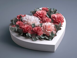 Elegant Heart-Shaped Bouquet Cake Topper with Beautiful Floral Accents