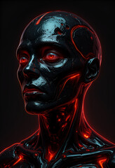 illustrazione di testa di robot umanoide dalle sembianze aliene