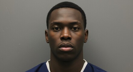Mugshot Photo of Young Black Man in Navy Scrubs