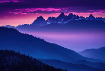 Obraz premium majestic mountain peaks silhouetted serene twilight skies embracing deep blues purples high above majestic earth, sky, clouds, nature, evening, horizon