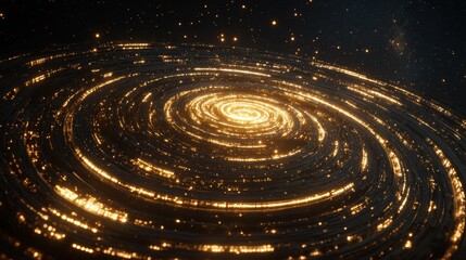 Swirling golden lights amidst a dark, starry expanse.