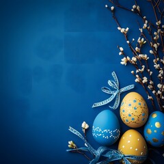 dark blue background copy space with easter eggs