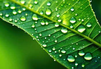 close view vibrant dewy leaf textures captured outdoors natural environment, nature, green, moisture, organic, botanical, pattern, foliage, surface, light