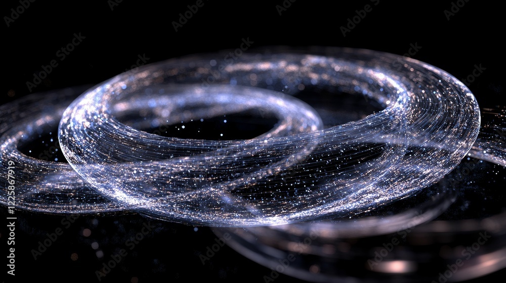 Wall mural Glowing, intertwined rings with bright, small particles.