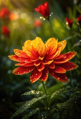 captivating close vibrant flower amidst lush greenery showcasing detailed texture color contrast, bloom, petals, foliage, leaves, garden, nature, botanical