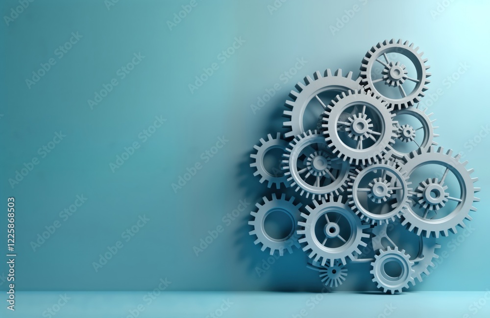 Aufkleber abstract design of various gears. grey gears arranged against smooth light blue background. gears sy