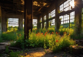 intriguing fusion textures from urban dilapidation natural elements captured vivid detail, architectural, decay, rustic, landscape, metropolitan