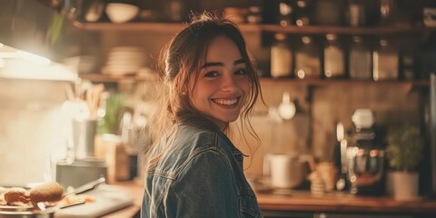 Smiling Woman in Kitchen