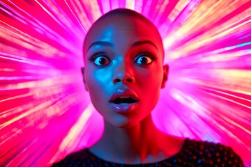 Commercial ad campaign design idea. Short haircut - bald head - no hair. Gorgeous very stunned black girl - for ads, poster and online marketing marketing use. Artistic black girl advertising.