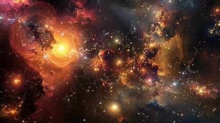 Obraz premium Swirling, glowing cosmic entities amidst stars and dark space.