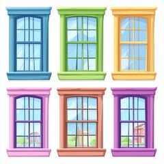 Obraz premium Vibrant Cartoon Windows Arrangement - Interior Design Concept for Children's Room