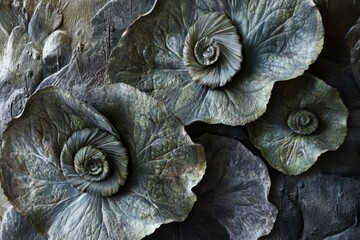 Snail shaped leaves of Rex begonia with a textured surface