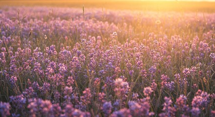 Naklejka premium Sunset Lavender Field Landscape Photography Image
