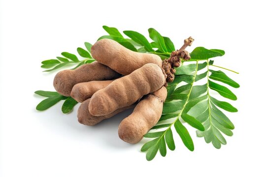 Tamarind with green foliage on a white backdrop