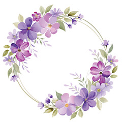 Classic circle watercolor purple flower wreath frame invitation card