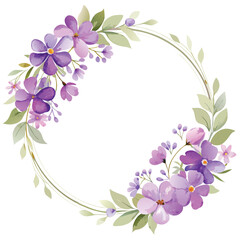 Classic circle watercolor purple flower wreath frame invitation card