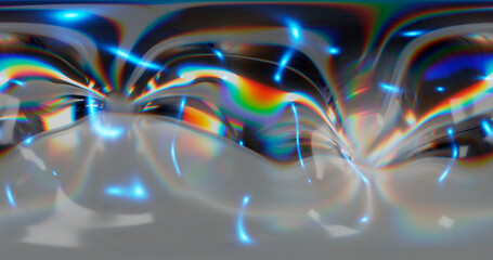 3d rendering. HDRI environment map. 360 degree spherical seamless vr panorama. Abstract empty t interior with abstract rectangular decorative elements with neon lighting.