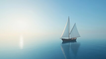 Fototapeta premium A serene sailboat gliding across calm blue waters under a clear sky.
