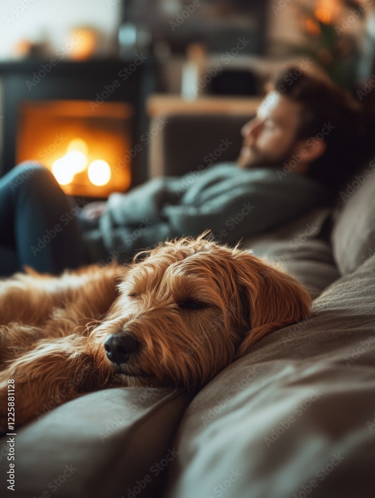 Wall mural Cozy Living Room Scene with Dog and Person