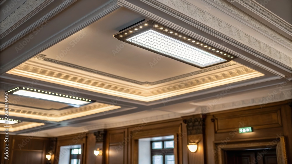 Aufkleber A closeup image of energyefficient LED lighting embedded in the ceiling of a meeting room emphasizing how modern technology enhances the atmosphere and functionality of the