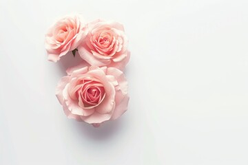 Fototapeta premium Beautiful blooming pink roses on white background, romantic floral concept for greeting card or invitation