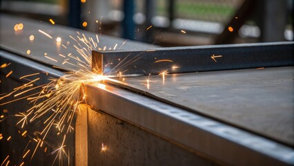 A closeup of a metal coping being welded with bright sparks flying demonstrating the technical skill involved in upgrading the parks features for improved skater safety and